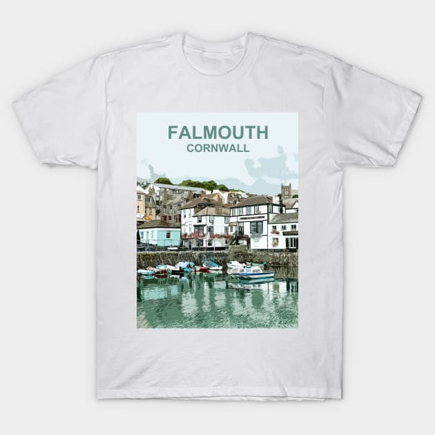 Cornwall, Falmouth Harbour. Travel poster. Cornish gift T-Shirt by BarbaraGlebska